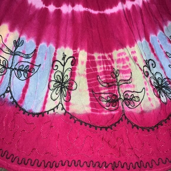 Hippie Dress One Size MIDI Colorful Fuschia Rainbow‎ Embroidered Bold Festival - Picture 2 of 9
